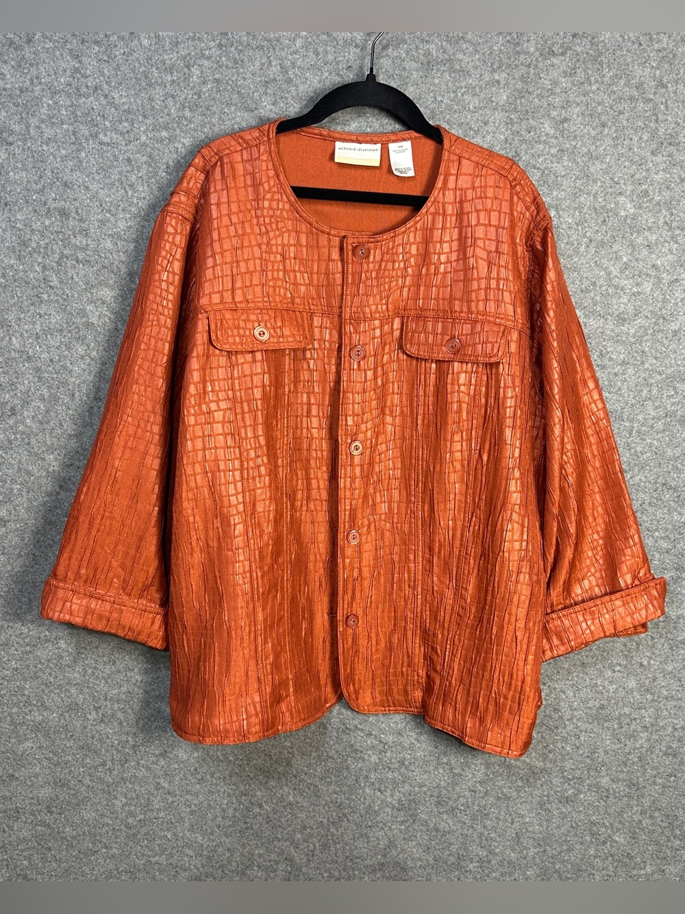 Alfred Dunner 16W Terracotta Textured Button-Front Jacket Utility Grandmacore